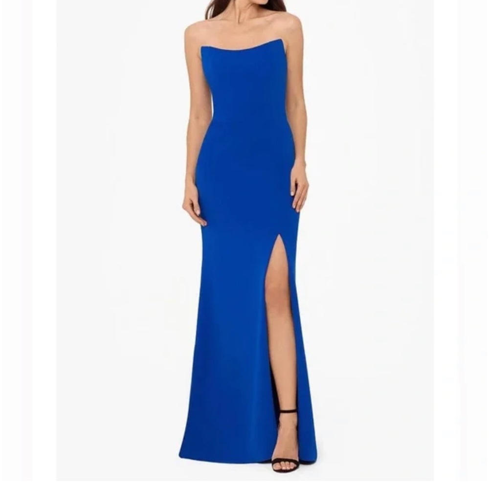 Betsy & Adam Cobalt Blue Strapless Evening Gown
